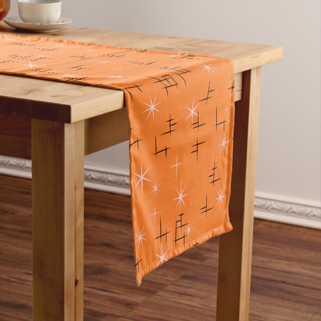 Abstract lines and Pink Stars on Orange Retro Short Table Runner (In Situ)