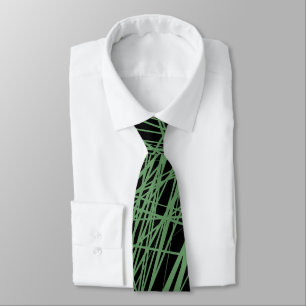 Abstract Lines - Army Green on Black Tie