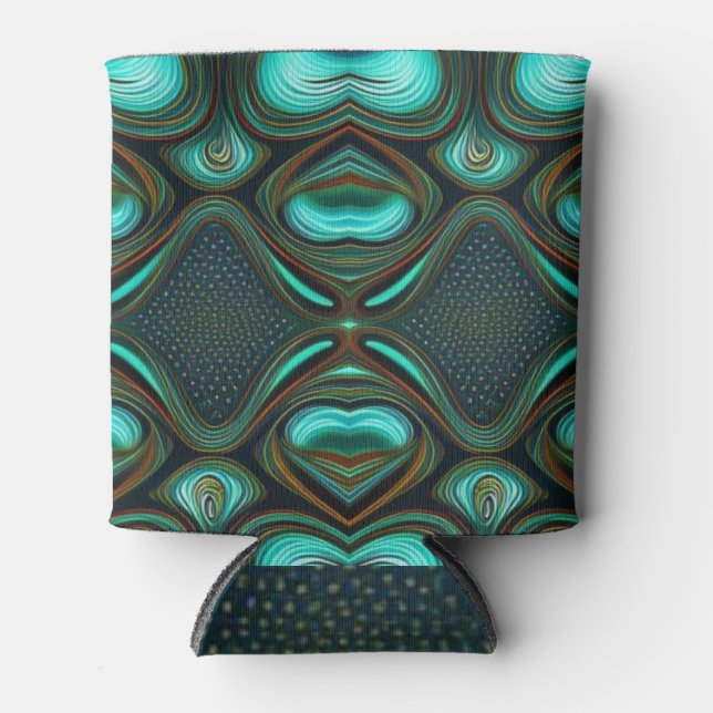 Abstract Lines Black Gold Turquoise Art Can Cooler (Front)