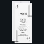 Abstract Lines Black White Wedding Menu Card<br><div class="desc">Unique Wedding Menu with a Modern Initial- Wedding Appetizer-Entree-Desserts</div>