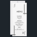 Abstract Lines Black White Wedding Menu Card<br><div class="desc">Unique Wedding Menu with a Modern Initial- Wedding Appetizer-Entree-Desserts</div>