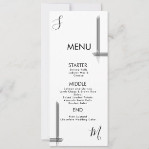Abstract Lines Black White Wedding Menu Card