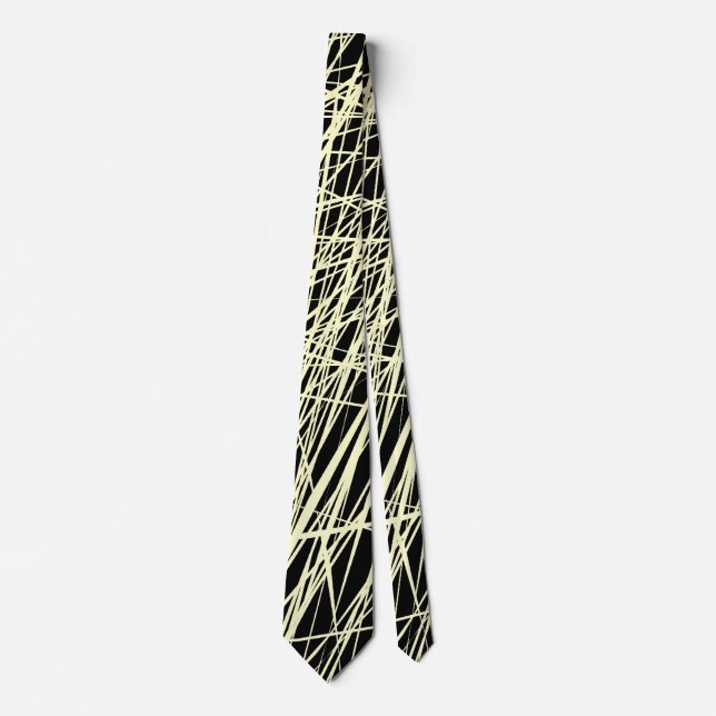 Abstract Lines - Cream on Black Tie (Front)