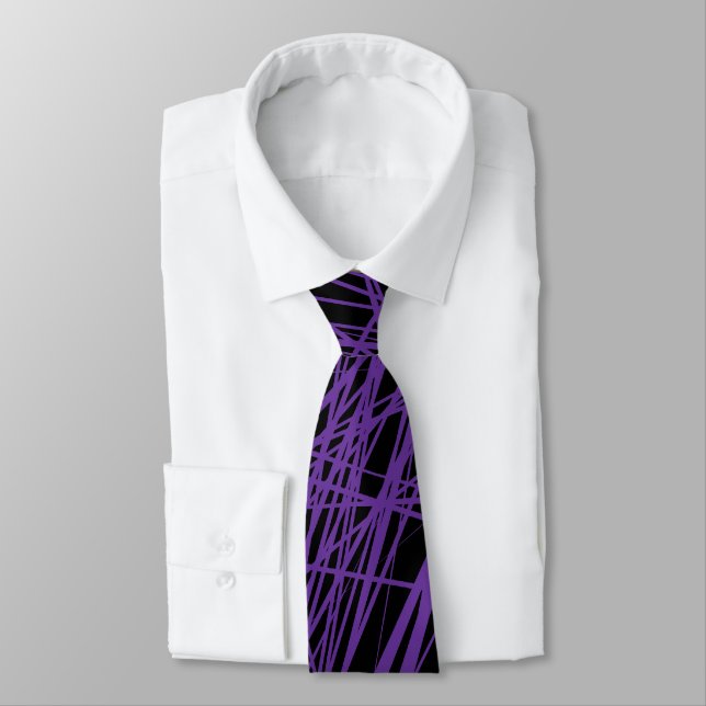 Abstract Lines - Grape on Black Tie (Tied)