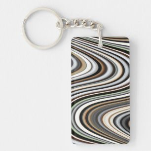 Abstract Lines in Light Brown/Beige/Turquoise Blue Key Ring