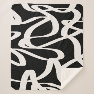 Abstract Lines Modern Black And Beige Cream Swirl Sherpa Blanket