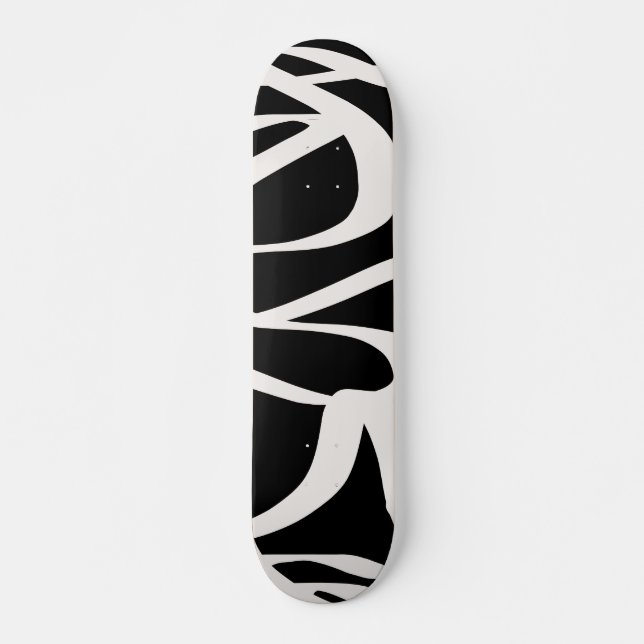 Abstract Lines Modern Black And Beige Cream Swirl Skateboard (Front)