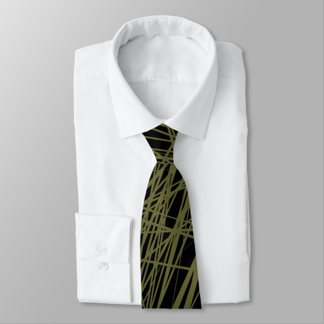 Abstract Lines - Olive Drab on Black Tie (Tied)