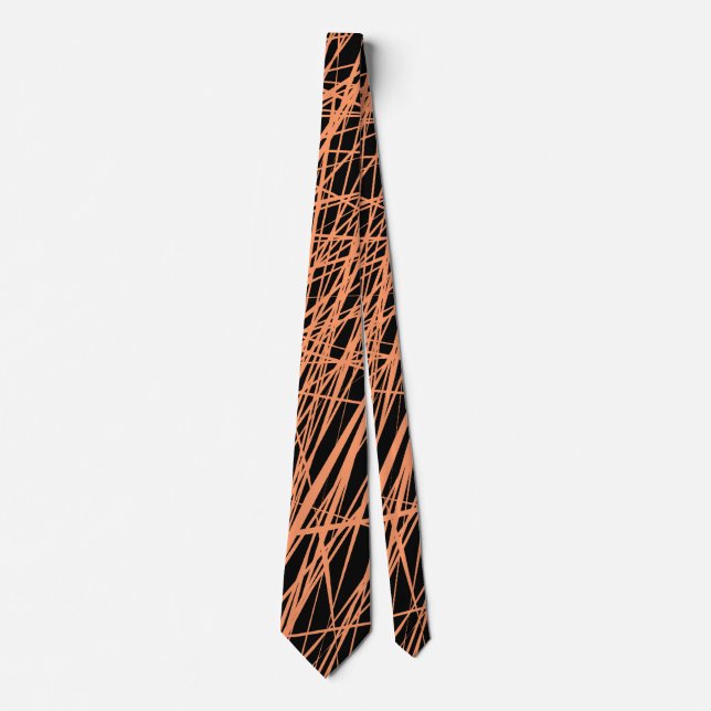 Abstract Lines - Peach on Black Tie (Front)
