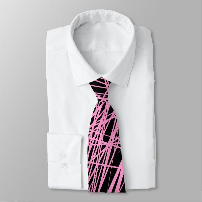 Abstract Lines - Pink on Black Tie (Tied)