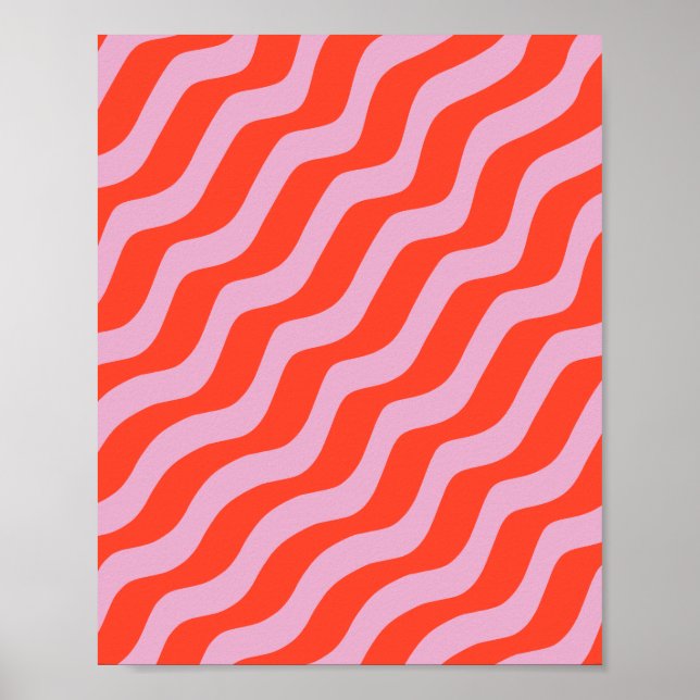 Abstract Lines Retro Pink Vintage Zebra Stripes Poster (Front)