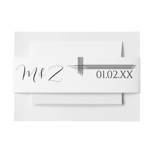  Abstract Lines Script Black White Wedding Invitation Belly Band (Front Example)