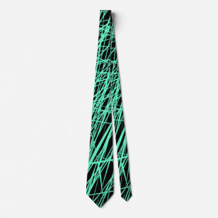 Abstract Lines - Turquoise on Black Tie