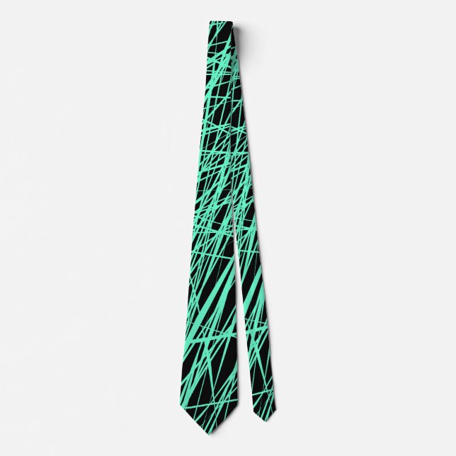 Abstract Lines - Turquoise on Black Tie (Front)