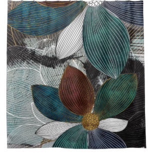 Abstract Linework Floral Art with Bold Petals Shower Curtain