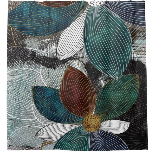 Abstract Linework Floral Art with Bold Petals Shower Curtain (Front)