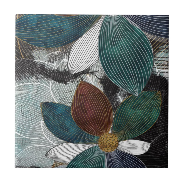 Abstract Linework Floral Art with Bold Petals Tile (Front)