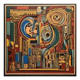 "Abstract Linocut: Picasso-Inspired Exploration" Photo Print