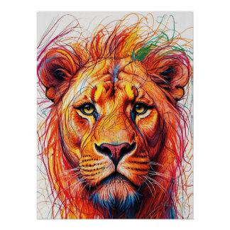 Abstract Lion Art Print, Colorful Wildlife Artwork Poster