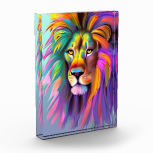 Abstract Lion Face Mystical Fantasy Art Photo Block