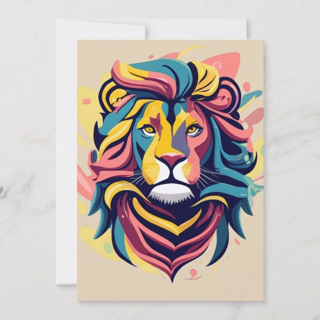 Abstract Lion Head Art Holiday Card (Front)