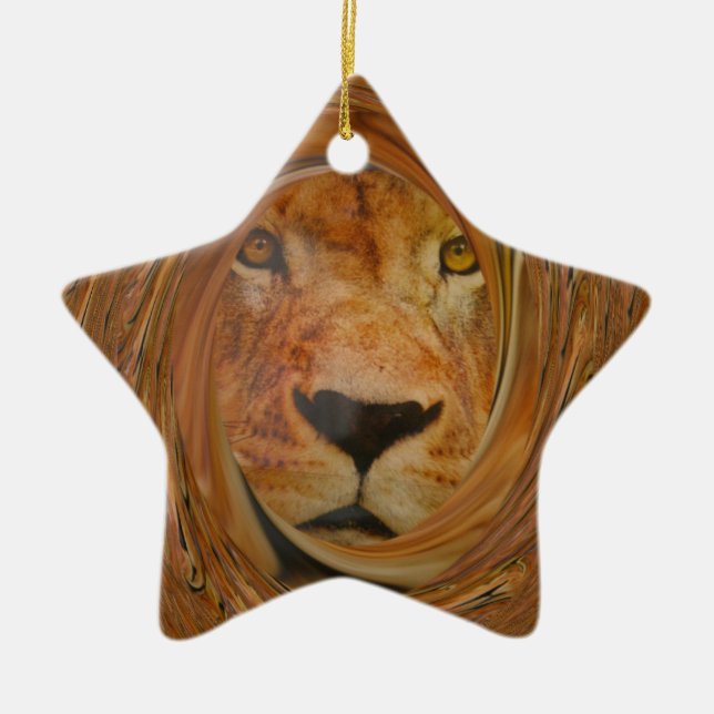 Abstract Lion Safari Art Print Ceramic Tree Decoration (Front)