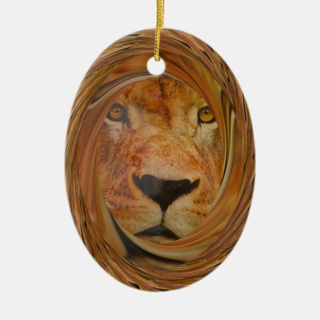 Abstract Lion Safari Art Print Ceramic Tree Decoration (Front)