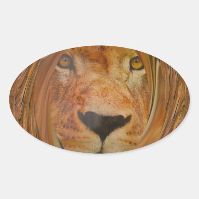 Abstract Lion Safari Art Print Oval Sticker (Front)