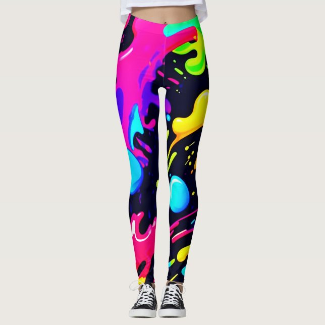 Abstract Liquid Colour Explosion Art Leggings (Front)