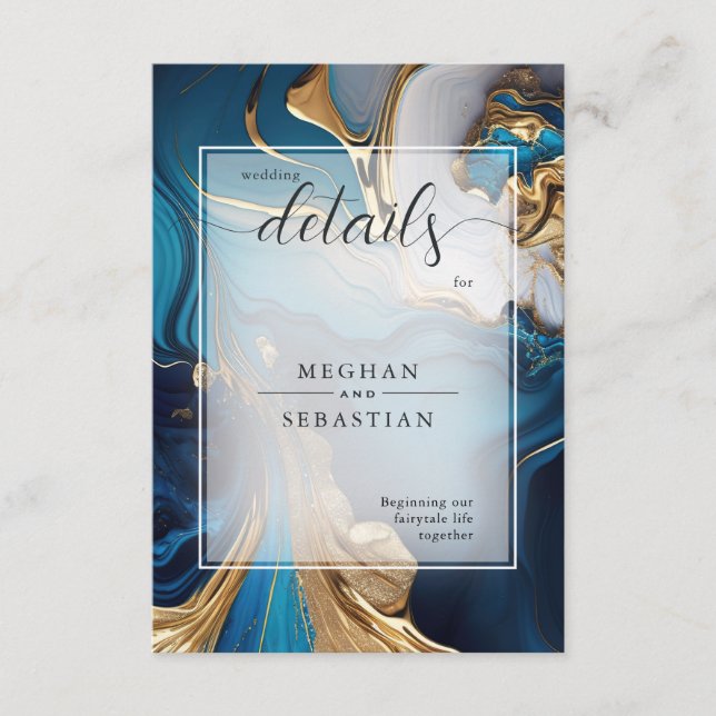 Abstract Liquid Gold on Blue Marble Enclosure Card (Front)