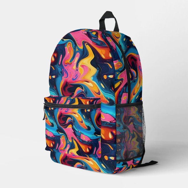 Abstract liquid ink fun printed backpack (Back Corner Right)