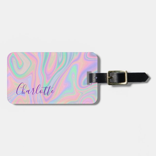 Abstract Liquid Iridescent Pastel. Customize. Luggage Tag (Front Horizontal)