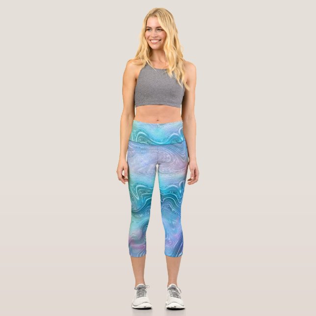 Abstract Liquid Marble Stone Texture background Capri Leggings (Front)