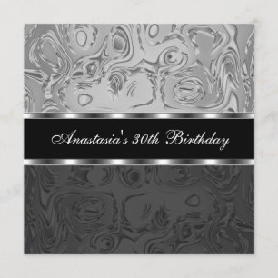 Abstract Liquid Metal Silver Black 30th Birthday Invitation