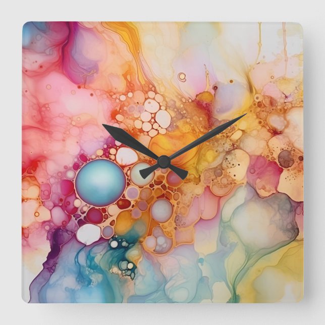 Abstract Liquid Pour Art Beach Vibes, Pebble Cells Square Wall Clock (Front)