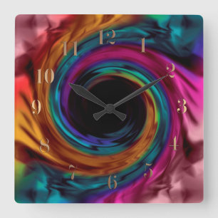 Abstract liquid swirl bright dark colours print square wall clock