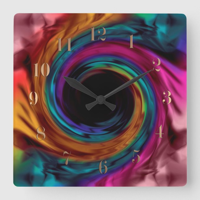 Abstract liquid swirl bright dark colours print square wall clock (Front)