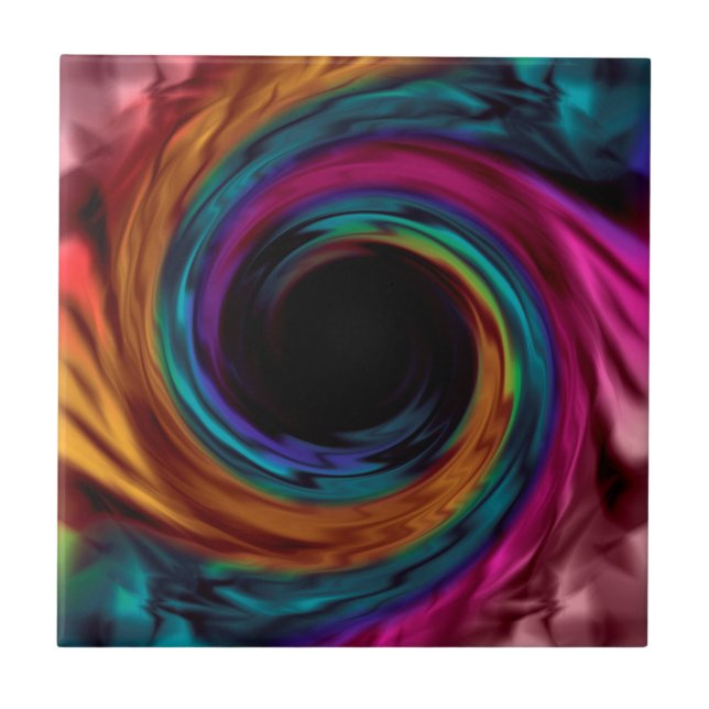 Abstract liquid swirl bright dark colours print tile (Front)