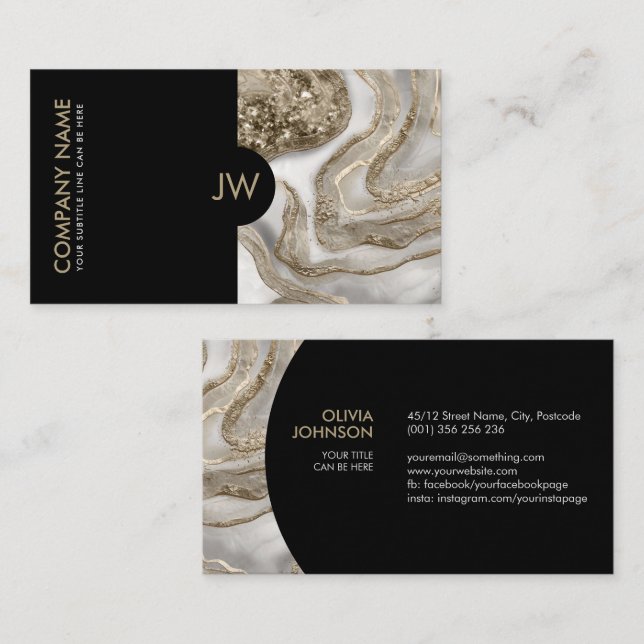 Abstract Liquid White Marble and gold Business Card (Front/Back)