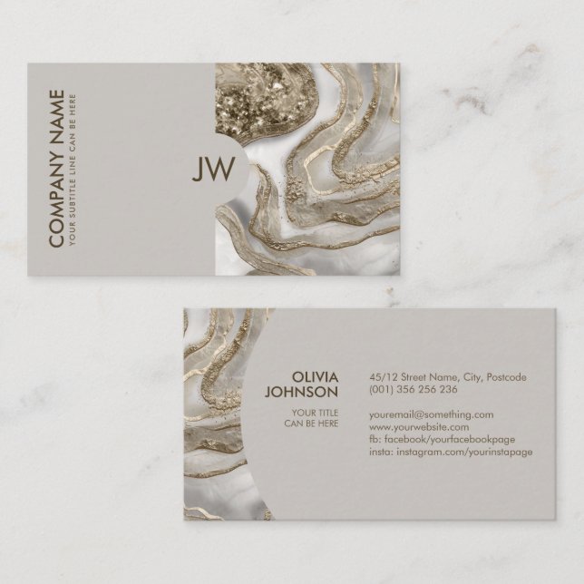 Abstract Liquid White Marble and gold Business Card (Front/Back)