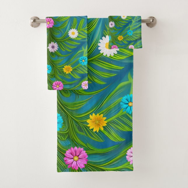 Abstract Little Daisy Garden Bath Towel Set (Insitu)