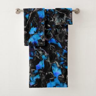Abstract looking bat wings over stained turquoise  bath towel set