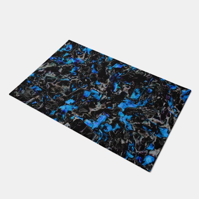 Abstract looking bat wings over stained turquoise  doormat (Angled)