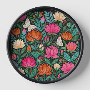 Abstract Lotus Butterflies Garden Art Clocks