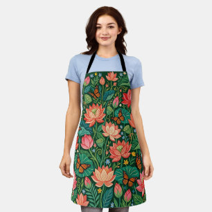 Abstract Lotus Flower Butterflies Apron