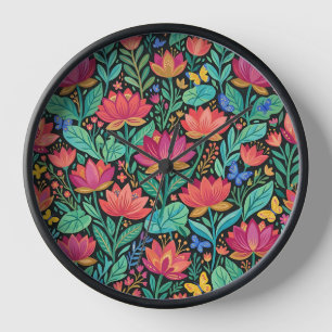 Abstract Lotus Flowers Butterflies Art Clocks