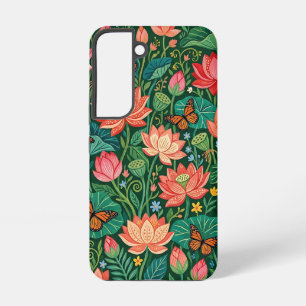 Abstract Lotus Garden Butterflies Samsung Cases