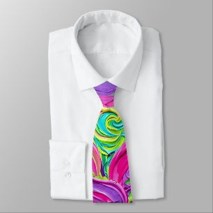 Abstract Lotus Neon Vibrant Oil Neck Tie