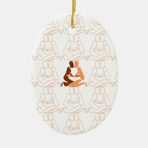 Abstract Love brown and tan outline Ceramic Tree Decoration