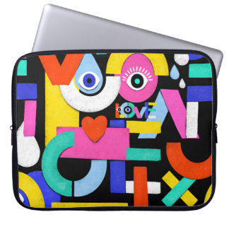 Abstract love, eyes: colourful pattern laptop sleeve